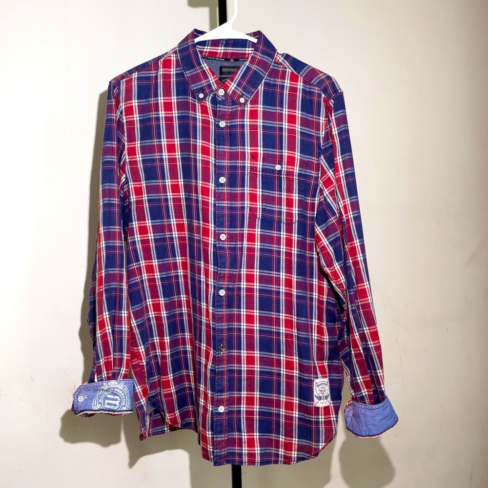 Buffalo David Bitton, long sleeve, button down, red & blue, medium plaid shirt